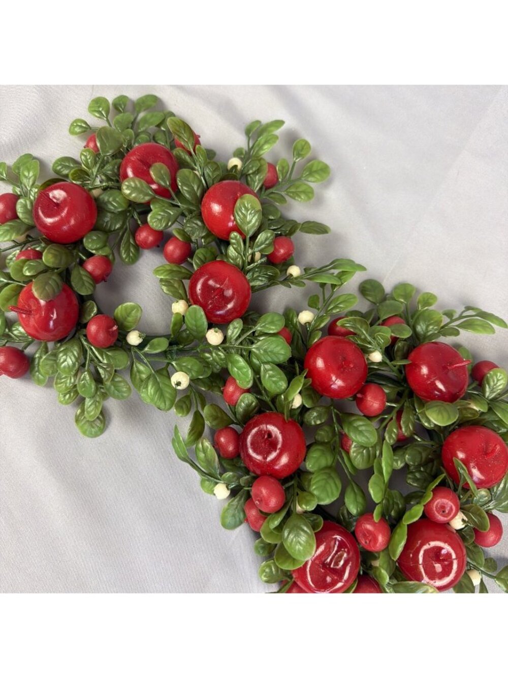Set 2 Vintage Plastic Christmas Candle Rings Pillar Candle Mistletoe Apple Retro